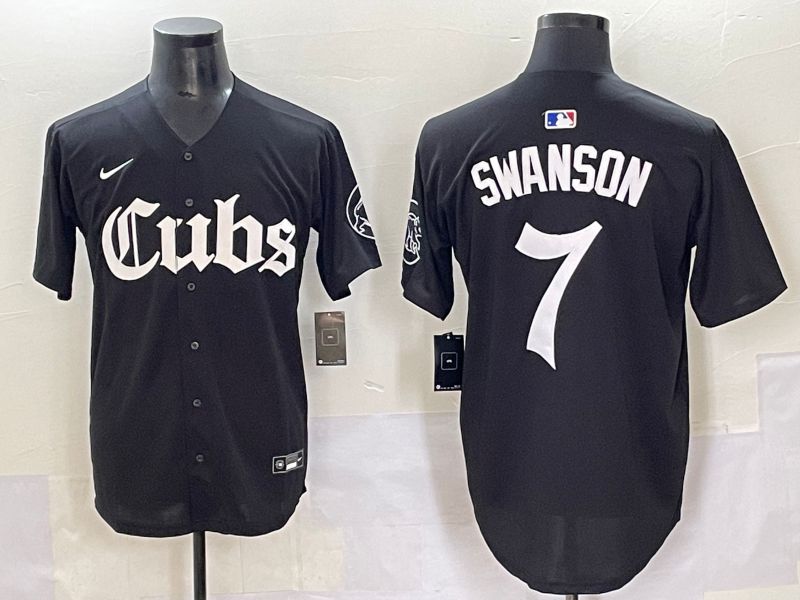 Men 2025 Chicago Cubs #7 Swanson Black Five generations Joint Name Nike MLB Jersey style 1